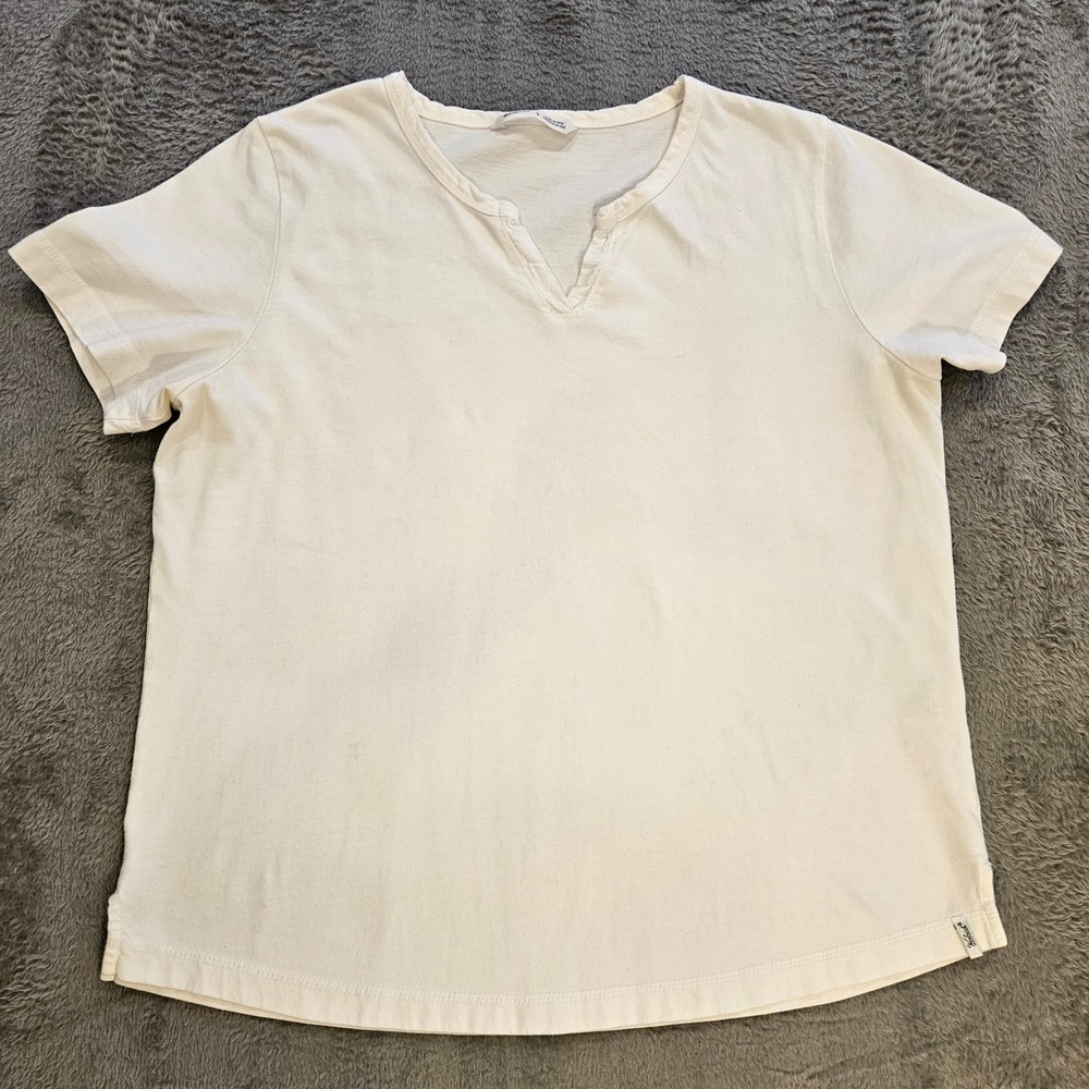 Woolrich Womens White 100% Cotton Short Sleeve Notch V-Neck T-Shirt Size Large